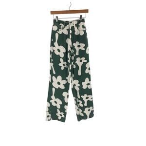 Bailey Rose Dark Green White Floral High Rise Wide Leg Jeans Women’s XS 24